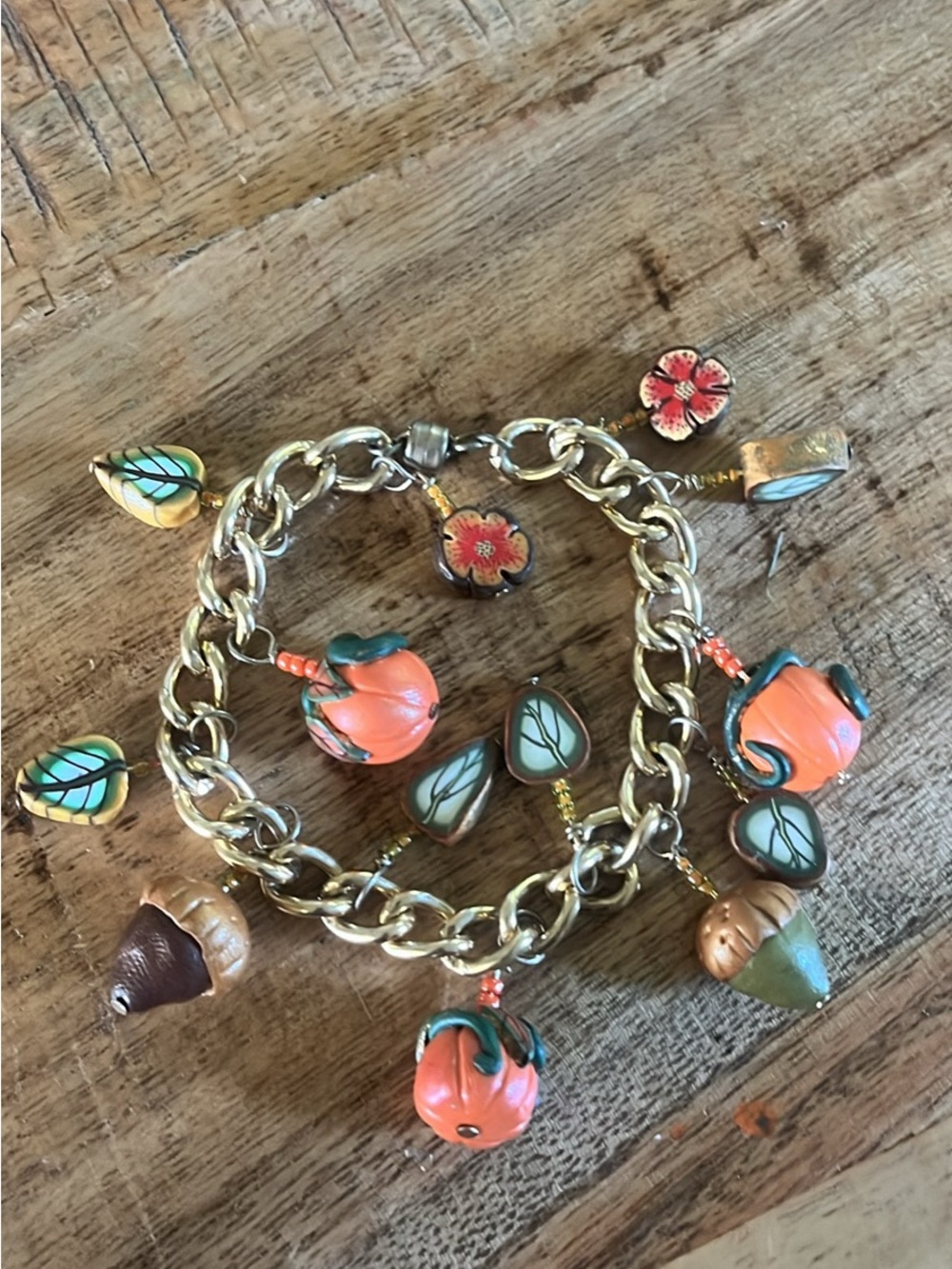 Autumn Harvest Pumpkin and Acorn Charm Bracelet